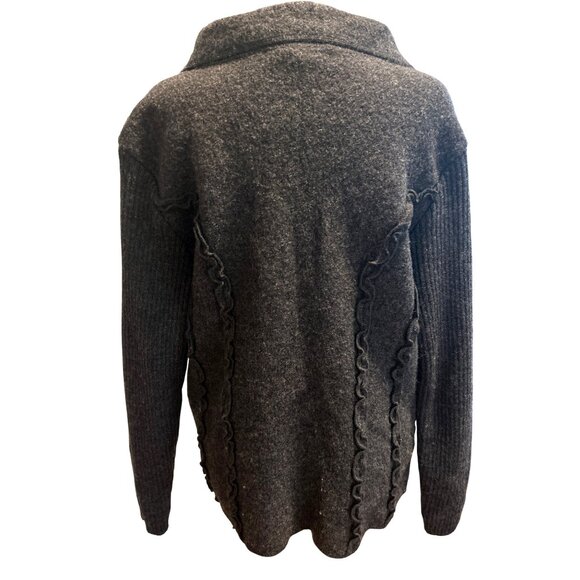Women's Herman Geist Button-Up Gray Wool Blend Cardigan w/ Ruffle Details Sz XL - Picture 6 of 10